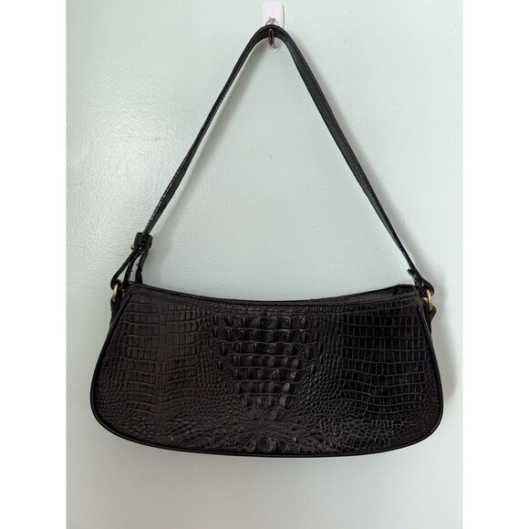 Brahmin black Anytime Mini Melborn Croc Leather Shoulder Bag Hobo Luxury - Picture 1 of 10